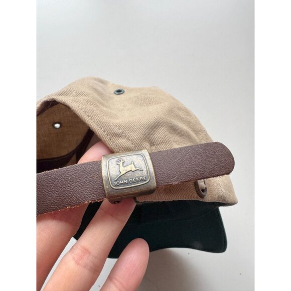 K-Products JOHN DEERE Made in USA Beige Green Canvas Logo Script Baseball Hat - Picture 6 of 12